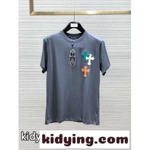 クロスパッチ クルーネック 半袖Tシャツ クロムハーツ ブランド コピー Tシャツ コピー グレーkid26qa4vCe