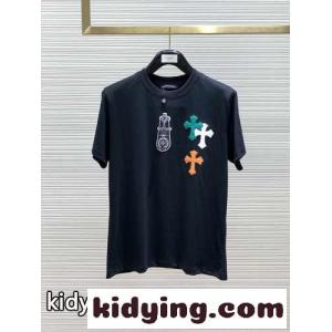 クロスパッチ クルーネック 半袖Tシャツ クロムハーツ ブランド コピー Tシャツ コピー ブラックkid26TT1HbC