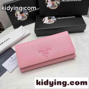 シンプル 人気 ロゴ入り 長財布 プラダ コピー 財布 コピー ライトピンクkid26ammGLD