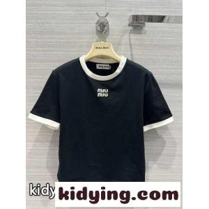 人気 ロゴ コットン 半袖Tシャツ ミュウミュウ コピー Tシャツ コピー ブラックkid26PjaeWv