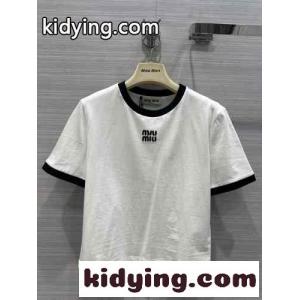 人気 ロゴ コットン 半袖Tシャツ ミュウミュウ コピー Tシャツ コピー ホワイトkid260reSXz