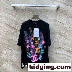 カジュアル 合わせやすい ロゴ シャネル コピー Tシャツ 偽物 半袖Tシャツ ブラックkid26P5L5Xv