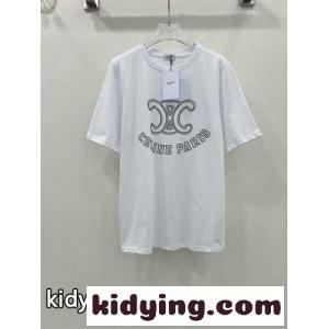 ラインストーン付き ロゴ 半袖Tシャツ セリーヌ コピー Tシャツ コピー ホワイトkid26iW9H9v