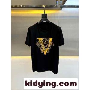 ベーシック ロゴ クルーネック 半袖Tシャツ ヴェルサーチ コピーブランドェ Tシャツ 偽物 ブラックkid26LzGvem