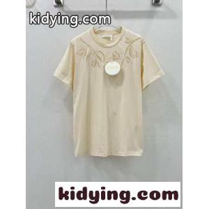 シンプル エレガント 刺繍入り 半袖Tシャツ クロエ Tシャツ コピー ベージュkid26PXbO1D