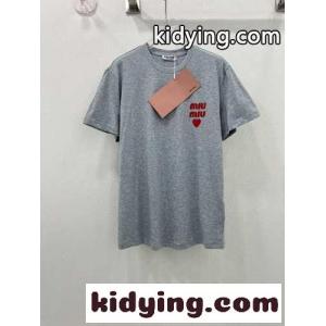ベーシック ハート ロゴ コットン 半袖Tシャツ ミュウミュウ コピーブランド Tシャツ コピー グレーkid269zy8Lr