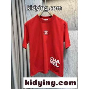シンプル シャネル スーパーコピー Tシャツ 偽物 クルーネック コットン 半袖Tシャツ レッドkid26zOzCOD