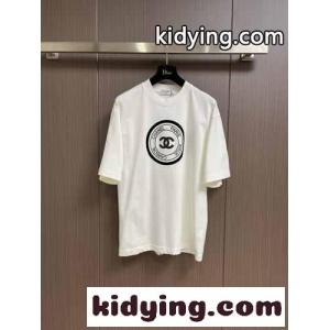カジュアル 快適 コットンジャージー 半袖Tシャツ シャネル ブランド コピー Tシャツ 偽物 ホワイトkid26viCyCa