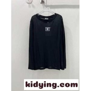 シンプル ロゴ 日焼き止め 長袖Tシャツ シャネル スーパーコピー Tシャツ 偽物 ブラックkid2641zyuu