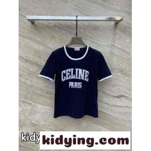 人気 定番 ロゴ クルーネック 半袖Tシャツ セリーヌ コピー Tシャツ コピー ネイビーkid26e05zWf