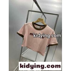 エンブロイダリー コットンジャージー Tシャツ ミュウミュウ ブランド コピー Tシャツ コピー ピンクkid26jW9HDm