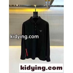 定番 カジュアル ロゴ入り プラダ コピー Tシャツ コピー メンズ 長袖 ポロシャツ ブラックkid26a095be