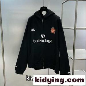 PARIS SOCCER ジップアップ フーディー バレンシアガ コピー パーカー コピー ブラックkid26XT5HLD