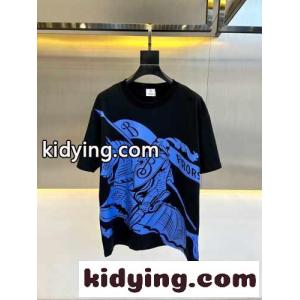 お洒落 プリント バーバリー ブランド コピー Tシャツ コピー クルーネック 半袖Tシャツ ブラックkid26X1TfCi