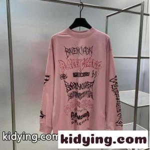 カジュアル ロングスリーブ Tシャツ バレンシアガ ブランド コピー Tシャツ 偽物 ユニセックス ピンクkid260feaKn
