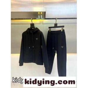 裏起毛 ジップパーカー×スウェットパンツ プラダ コピー セットアップ 偽物 上下セット ブラックkid26Sj0XLD