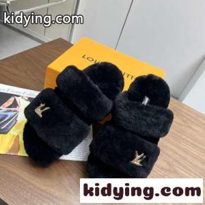 ふわふわ 可愛い LVロゴ ミュール ルイヴィトン コピーブランド サンダル コピー 秋冬 ブラックkid26DiqObi