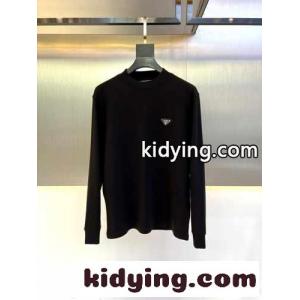 シンプル 定番 トライアングルロゴ 長袖Tシャツ プラダ ブランド コピー Tシャツ コピー コットン ブラックkid26vmqmSr