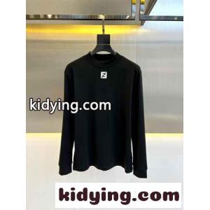 シンプル ロゴ 裏起毛 コットン 長袖Tシャツ フェンディ ブランド コピー Tシャツ コピー ブラックkid260nSnSz