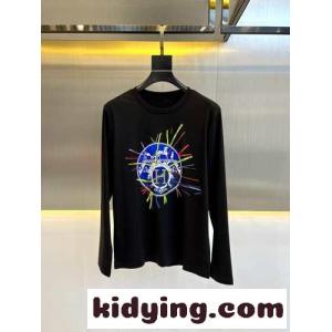秋冬 裏起毛 プリント コットン 長袖Tシャツ エルメス コピー Tシャツ コピー ブラックkid26n0nyOD