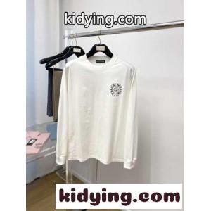 おしゃれ シンプル クルーネック プリント 長袖Tシャツ クロムハーツ スーパーコピー Tシャツ コピー ホワイトkid26WLrG9D