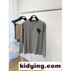 シンプル クロスロゴ クルーネック クロムハーツ コピー Tシャツ コピー 長袖Tシャツ グレーkid260HfeSj