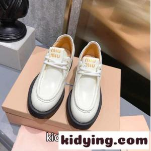 23-24AW プラットフォーム レースアップ シューズ ミュウミュウ コピー シューズ コピー ホワイトkid26yuKrOj