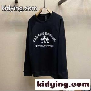 飽きのこない ロゴ 刺繍 クルーネック スウェットシャツ クロムハーツ コピー Tシャツ コピー ブラックkid26SD8H5b