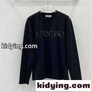 シンプル スパンコールロゴ クルーネック ヴァレンティノ コピーブランド Tシャツ コピー ブラックkid26OPfiee