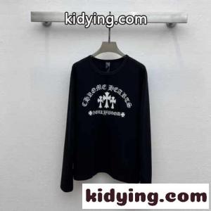 男女兼用 ロゴ 刺繍 クルーネック 長袖Tシャツ クロムハーツ コピー Tシャツ コピーkid26SjOnyy