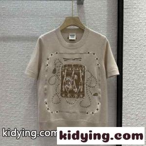 上品 エルメス スーパーコピー レ・タンブール 刺繍 カシミヤ ショートスリーブニット コピーkid26HL5b0b