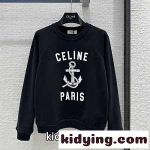 ロゴプリント クルーネック コットント レーナー セリーヌ ブランド コピー Tシャツ コピー ブラックkid265rmu0r