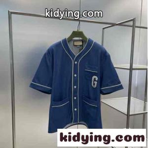 カジュアル 上品 Vネック G パッチ デニム シャツ グッチ ブランド コピー シャツ コピー ユニセックスkid26GTvimq