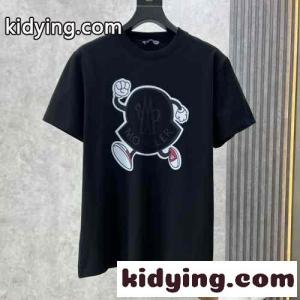 モンクレール ブランド コピー Tシャツ コピー 可愛い おしゃれ プリント クルーネック 半袖 ブラックkid26511juy