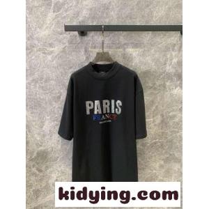 ユニセックス カジュアル コットン 半袖Tシャツ バレンシアガ ブランド コピー Tシャツ コピー ブラックkid26ryK5ve