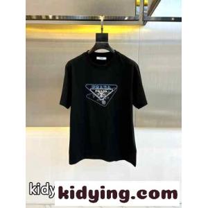 カジュアル ロゴ刺繍 プラダ コピー Tシャツ コピー クルーネック 半袖Tシャツ ブラックkid26eS5bmm
