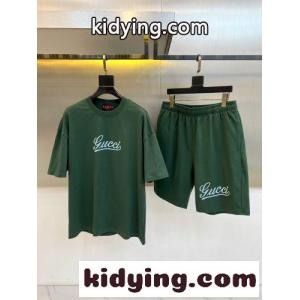 クルーネック 半袖Tシャツ ショートパンツ 上下セット グッチ スーパーコピー セットアップ 偽物 グリーンkid26LPTfay
