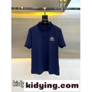 定番 コットンピケ ポロシャツ プラダ ブランド コピー Tシャツ 偽物 半袖 トップス ブルーkid26r8HzCq