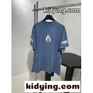 カジュアル プリント オーバーサイズTシャツ バレンシアガ コピー 半袖Tシャツ コピー ブルーkid260Hzi8D