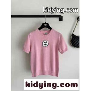 シンプル ロゴ クルーネック サマーニット シャネル スーパーコピー ニットウェア コピー ピンクkid26DeSDai
