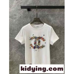 カジュアル クルーネック シャネル スーパーコピー Tシャツ コピー ロゴ 半袖Tシャツkid260bmCqC
