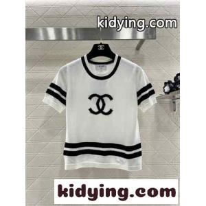 カジュアル ロゴ 半袖ニット シャネル スーパーコピー ニットウェア コピー ホワイトkid26amGjOz