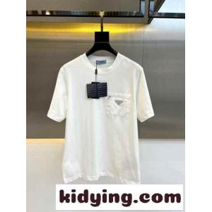 シンプル クルーネック コットン Tシャツ プラダ コピー 半袖Tシャツ コピー ホワイトkid26PDue4f