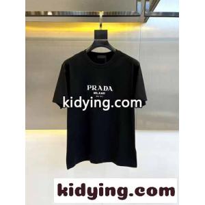 ベーシック ロゴ入り クルーネック Tシャツ プラダ コピー 半袖Tシャツ コピー ブラックkid261PPLLb
