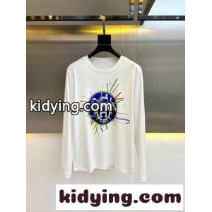 秋冬 裏起毛 プリント コットン 長袖Tシャツ エルメス コピー Tシャツ コピー ホワイトkid26aqqq4f