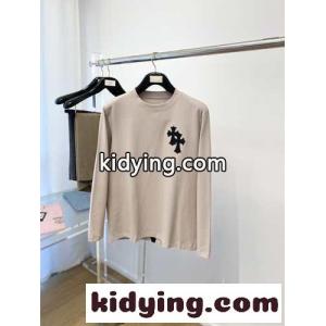 シンプル クロスロゴ クルーネック クロムハーツ ブランド コピー Tシャツ コピー 長袖Tシャツ ベージュkid26umWHni