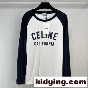 飽きのこない 配色 クルーネック ロングスリーブTシャツ セリーヌ コピー Tシャツ コピーkid26W1PXPj