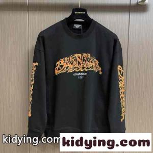 おしゃれ カジュアル プリント ロングスリーブ Tシャツ バレンシアガ ブランド コピー Tシャツ コピー ブラックkid26vGf8Hb
