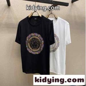 定番 カジュアル ヴェルサーチ コピーブランドェ Tシャツ コピー ラインストーン メドゥーサ 半袖kid26im0b4n