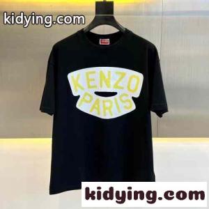 おしゃれ ロゴ プリント クルーネック ケンゾー Tシャツ コピー ブラックkid26aWvK1j